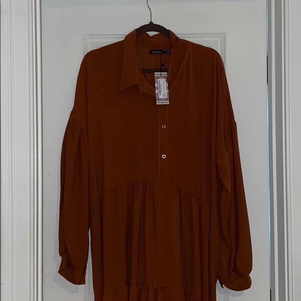 Long flowy rust color dress